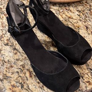 Black GAP suede wedge sandals. Leather upper, never worn!